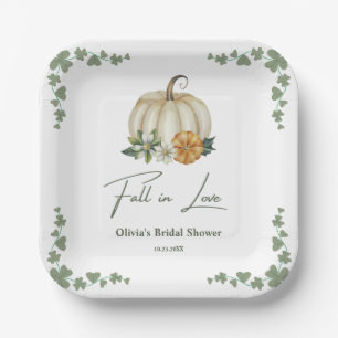 Fall in Love Autumn Greenery Pumpkin Bridal Shower Paper Plate