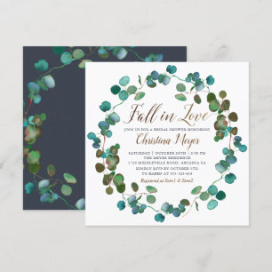 Fall in Love Autumn Greenery Wreath Bridal Shower Invitation