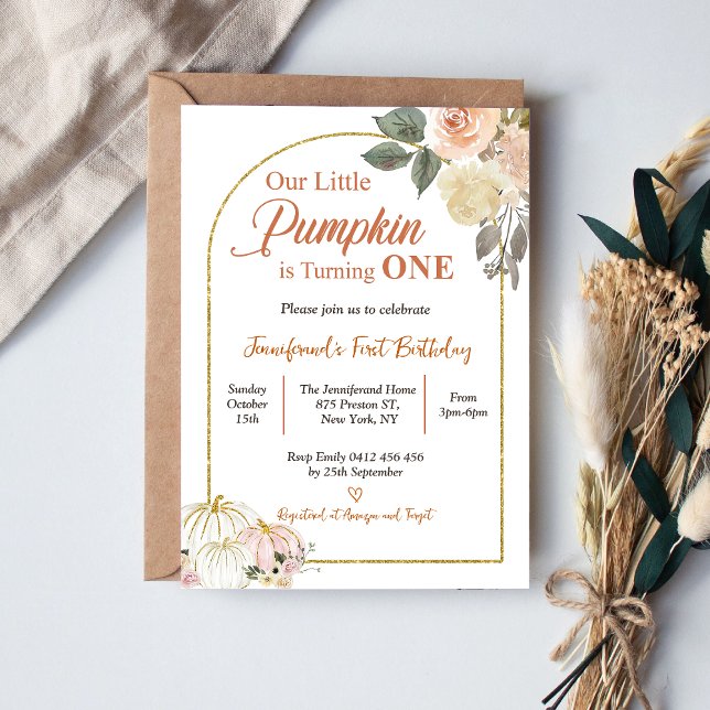 Fall in Love Autumn Harvest Pumpkin 1st Birthday  Invitation (Creator Uploaded)