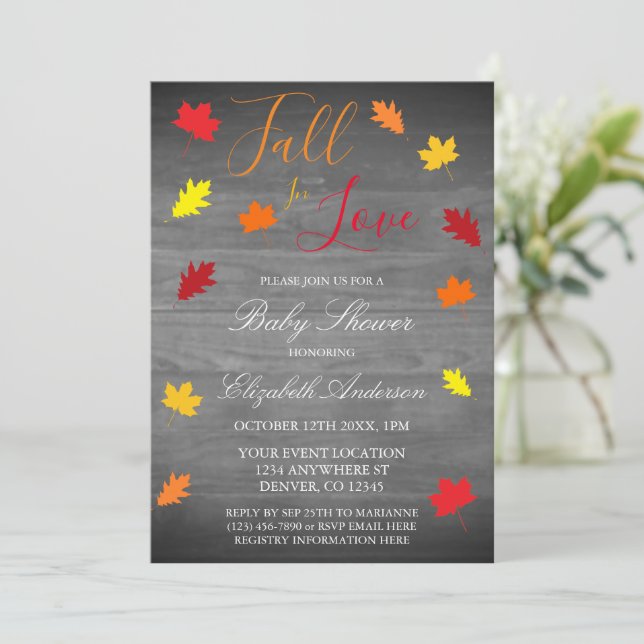 Fall In Love Autumn Leaves Baby Shower Invitation (Standing Front)
