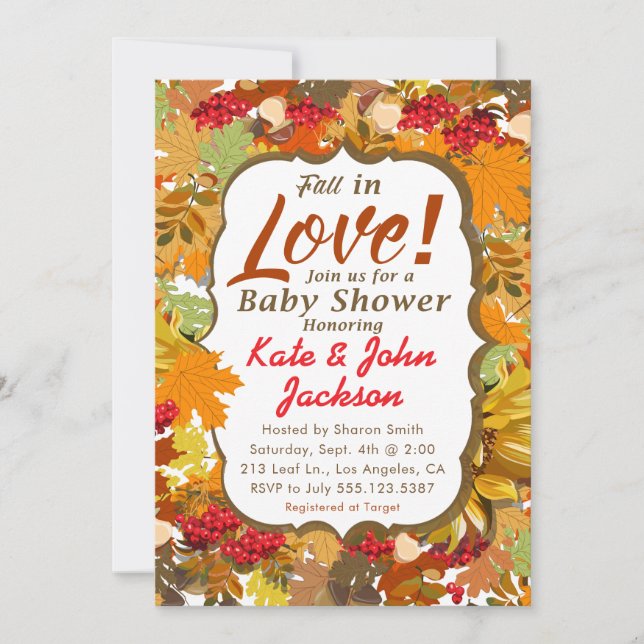 Fall in Love - Autumn Leaves Baby Shower Invitation (Front)