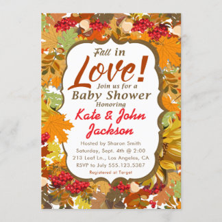 Fall in Love - Autumn Leaves Baby Shower Invitation
