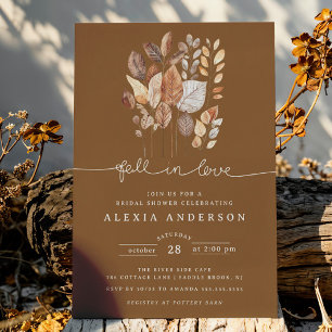 Fall in Love Autumn Leaves Bridal Shower Invitation
