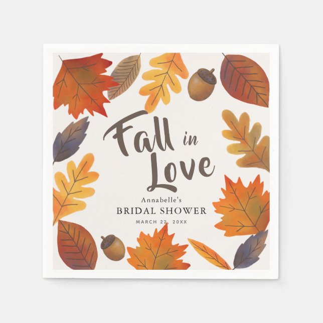 Fall in Love Autumn Leaves Bridal Shower Paper Napkin (Front)