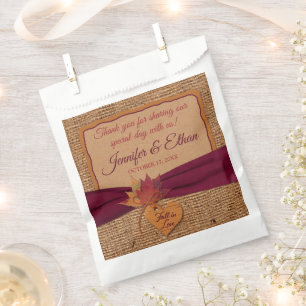 Fall in Love, Autumn Leaves, Burlap Wedding Favour Bags