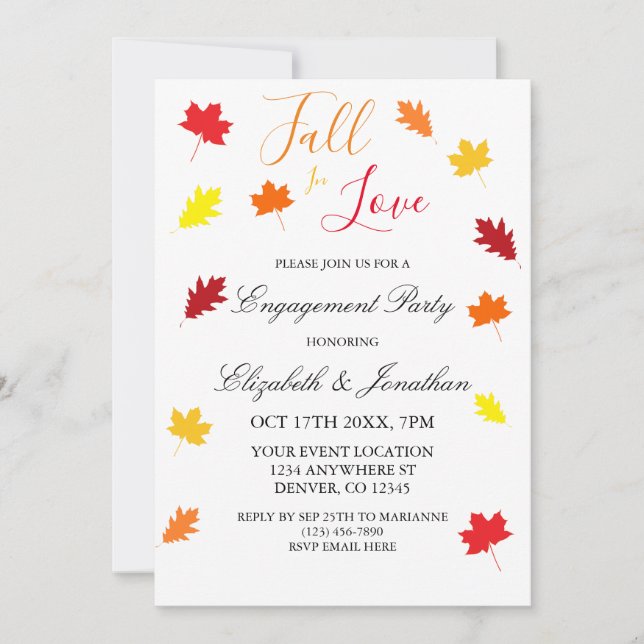 Fall In Love Autumn Leaves Engagement Party Invitation (Front)