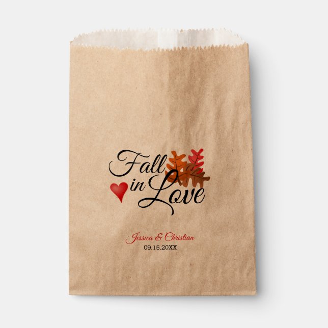 Fall in Love Autumn Leaves Heart Wedding Treat Favour Bags (Front)