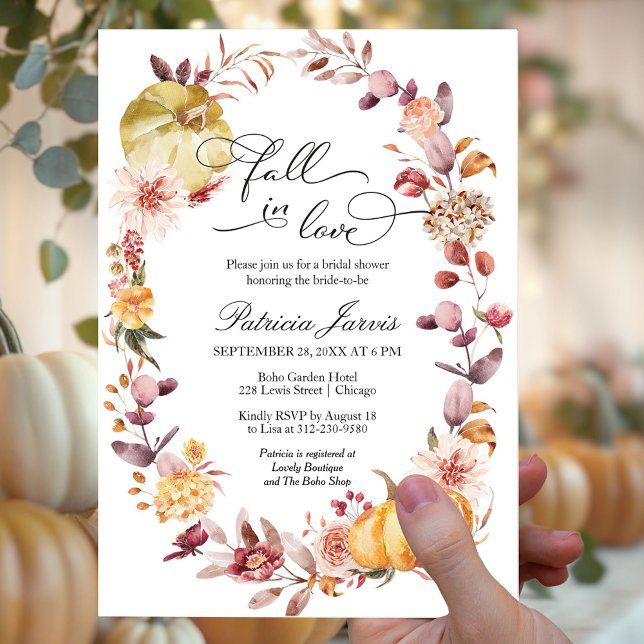 Fall In Love Autumn Leaves Pumpkin Bridal Shower Invitation (Creator Uploaded)