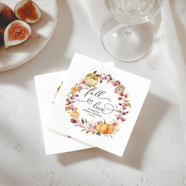 Fall In Love Autumn Leaves Pumpkin Bridal Shower Napkin (Creator Uploaded)