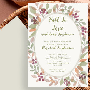 Fall In Love Autumn Leaves Sage Green Baby Shower Invitation