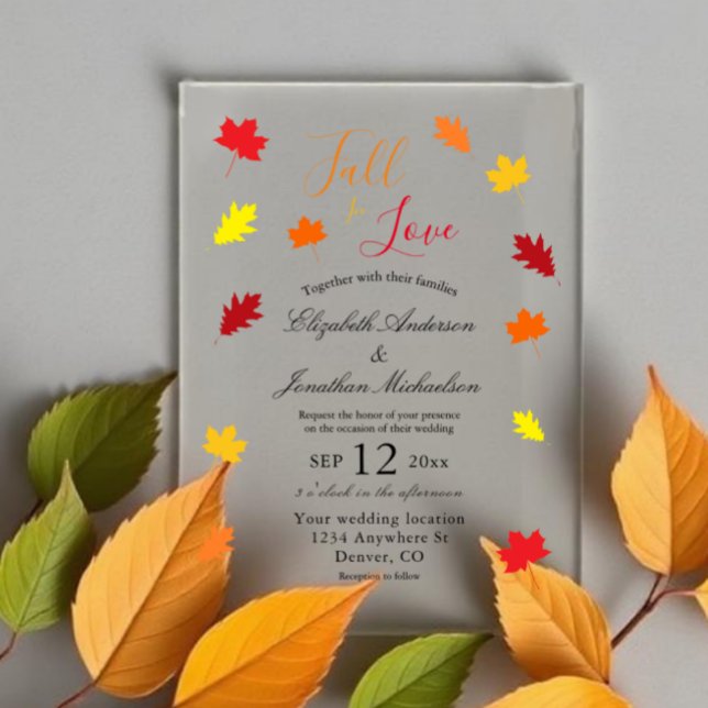 Fall In Love Autumn Leaves Wedding Acrylic Invitations (Creator Uploaded)