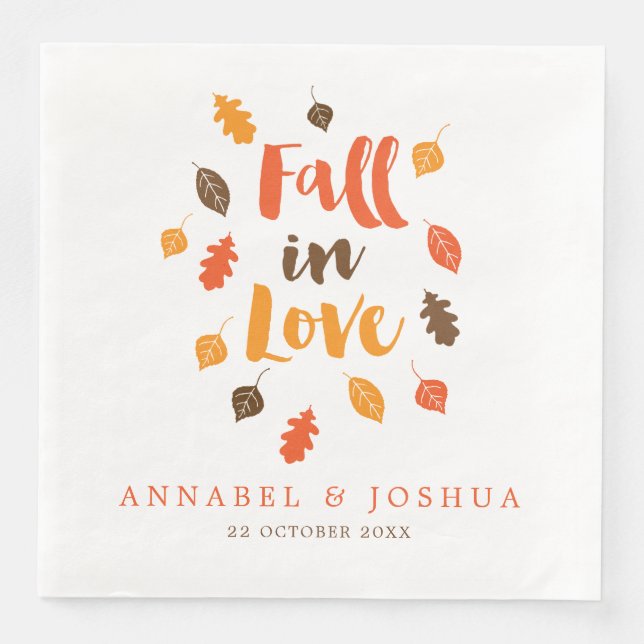 Fall in Love Autumn Leaves Wedding/Engagment Napkin (Front)