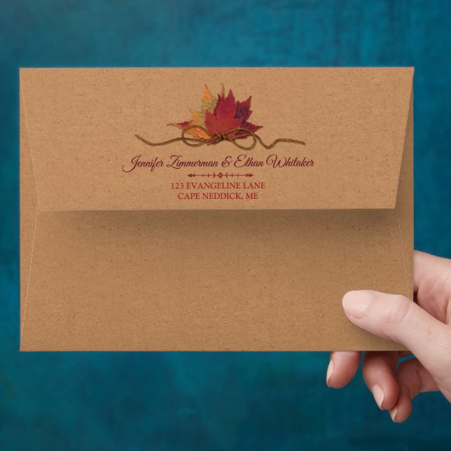 Fall in Love, Autumn Leaves Wedding Invitation Envelope (Hand)