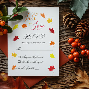 Fall In Love Autumn Leaves Wedding RSVP Card
