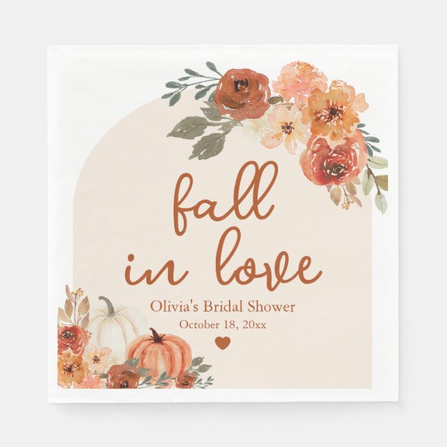 Fall in Love Autumn Pumpkin Boho Bridal Shower Napkin (Front)