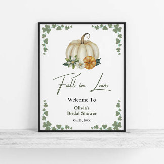 Fall in Love Autumn Pumpkin Bridal Shower Welcome Poster