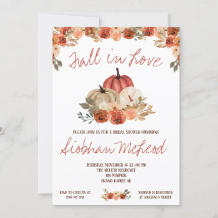 Fall in Love, Autumn Pumpkin Floral Bridal Shower Invitation