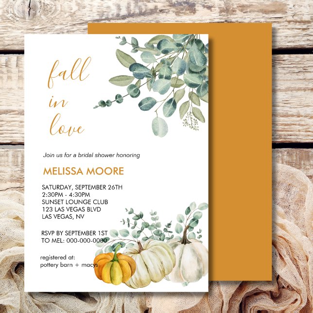 Fall in love autumn pumpkin greenery bridal shower invitation (Creator Uploaded)
