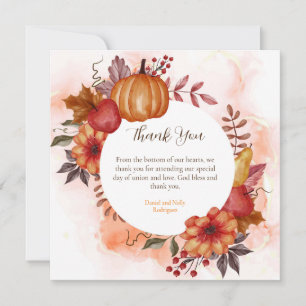 Fall In Love Autumn Pumpkin Wedding Engagement  Thank You Card