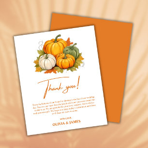 Fall in Love Autumn Pumpkin Wedding Thank You Card