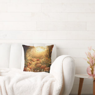"Fall in Love" Autumn & Pumpkins Forest Scene Cushion