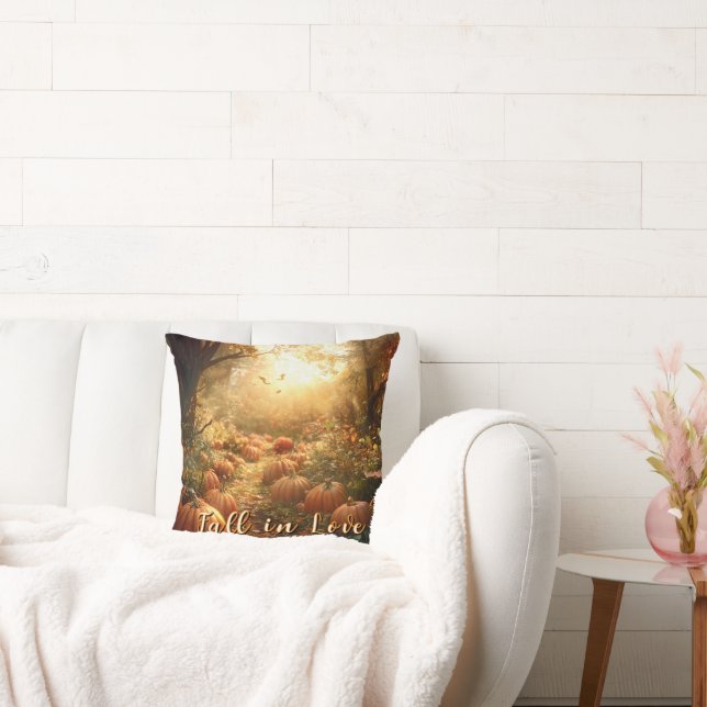 "Fall in Love" Autumn & Pumpkins Forest Scene Cushion (Couch)