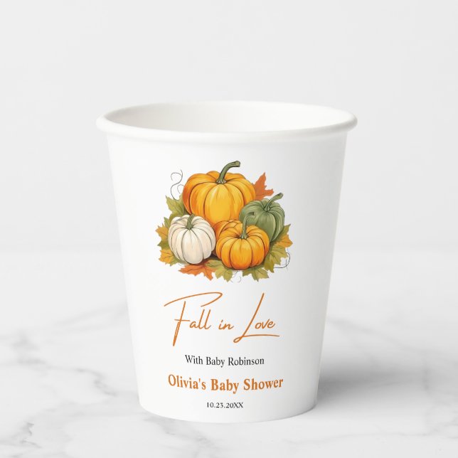 Fall in Love Autumn Rustic Pumpkin Baby Shower   Paper Cups (Front)