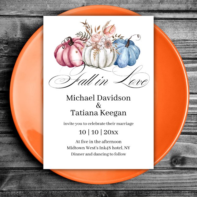 fall in love autumn watercolor pumpkins wedding   invitation (Creator Uploaded)