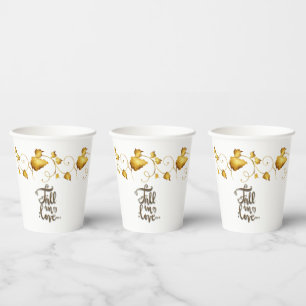 Fall in Love Autumn Wedding with Names & Date  Paper Cups