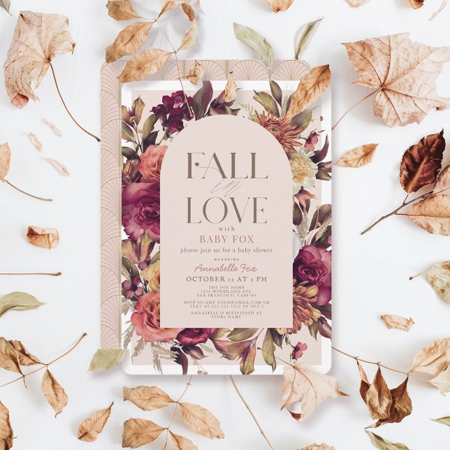 Fall in Love Autumn Wreath Arch Pink Baby Shower Invitation (Fall in Love Autumn Wreath Arch Pink Baby Shower Invitation)