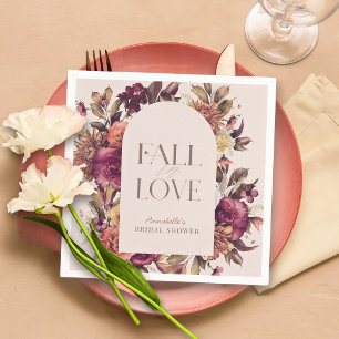 Fall in Love Autumn Wreath Arch Pink Bridal Shower Napkin