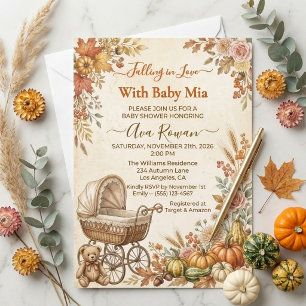 Fall in Love Baby Shower Autumn Pumpkin Vintage Invitation