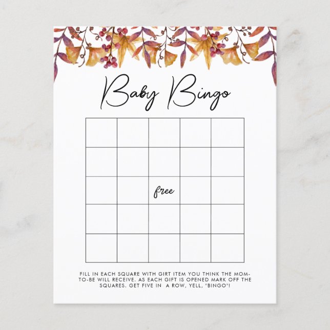 Fall in Love Baby Shower Bingo Game (Front)