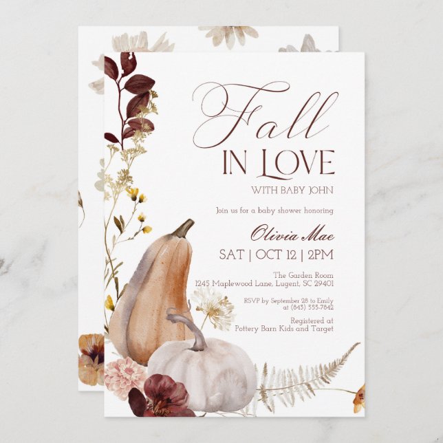 Fall in Love Baby Shower Invitation (Front/Back)