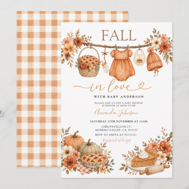 Fall in Love Baby Shower Invitation Pumpkin Pie  (Front/Back)