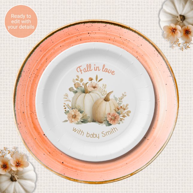 Fall in Love Baby Shower Paper Plates Pumpkins (Creator Uploaded)