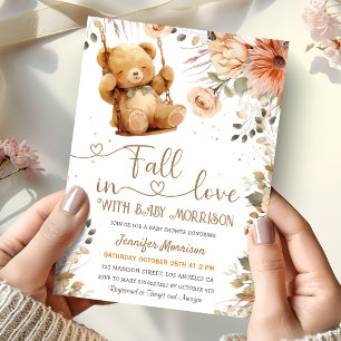 Fall in Love Baby Shower Teddy Bear Autumn Fall Invitation
