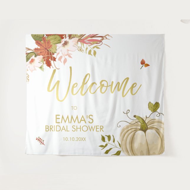 Fall in Love Backdrop Banner Autumn Gold Pumpkin Tapestry (Front (Horizontal))