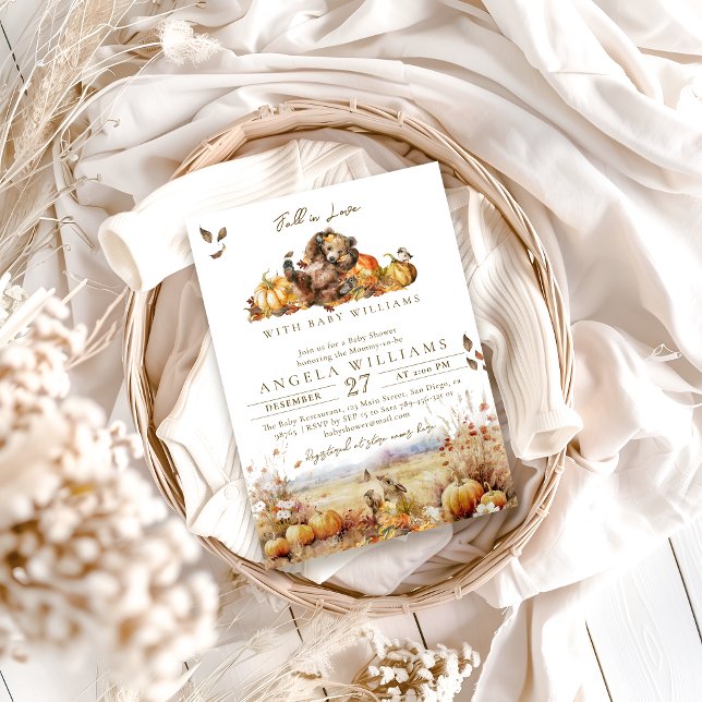 Fall in Love Bear Adventure Elegant Baby Shower Invitation (Creator Uploaded)