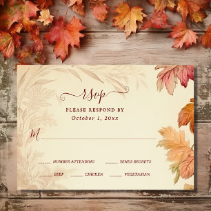 Fall in Love Beautiful Autumn Leaves Fall Wedding RSVP Card