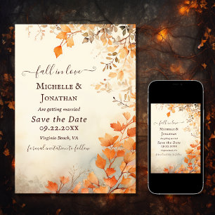 Fall in Love Beautiful Autumn Leaves Fall Wedding Save The Date