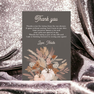 Fall in love beige floral boho chic bridal shower thank you card