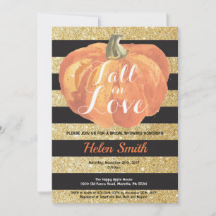Fall in Love Black and Gold Bridal Shower Invitation