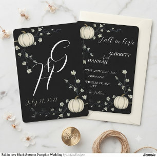 Fall in love Black Autumn Pumpkin Wedding Invitation