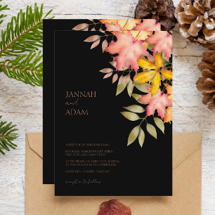 Fall in Love Black Fall Autumn Leaves Wedding Invitation