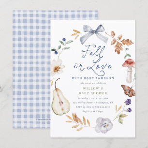 Fall In Love Blue Bow Boy Baby Shower Invitation