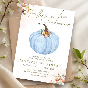 Fall in Love Blue Pumpkin Boy Baby Shower  Invitation