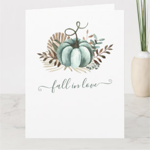 Fall in Love, Blue Pumpkin, Floral Bridal Shower Card