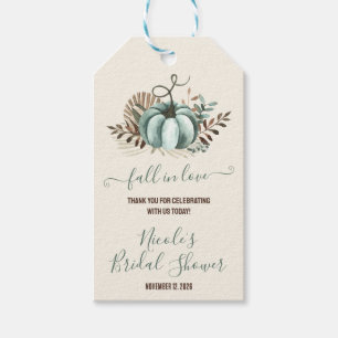 Fall in Love, Blue Pumpkin, Floral Bridal Shower Gift Tags