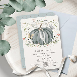 Fall in Love Blue Pumpkin Wildflower Bridal Shower Invitation